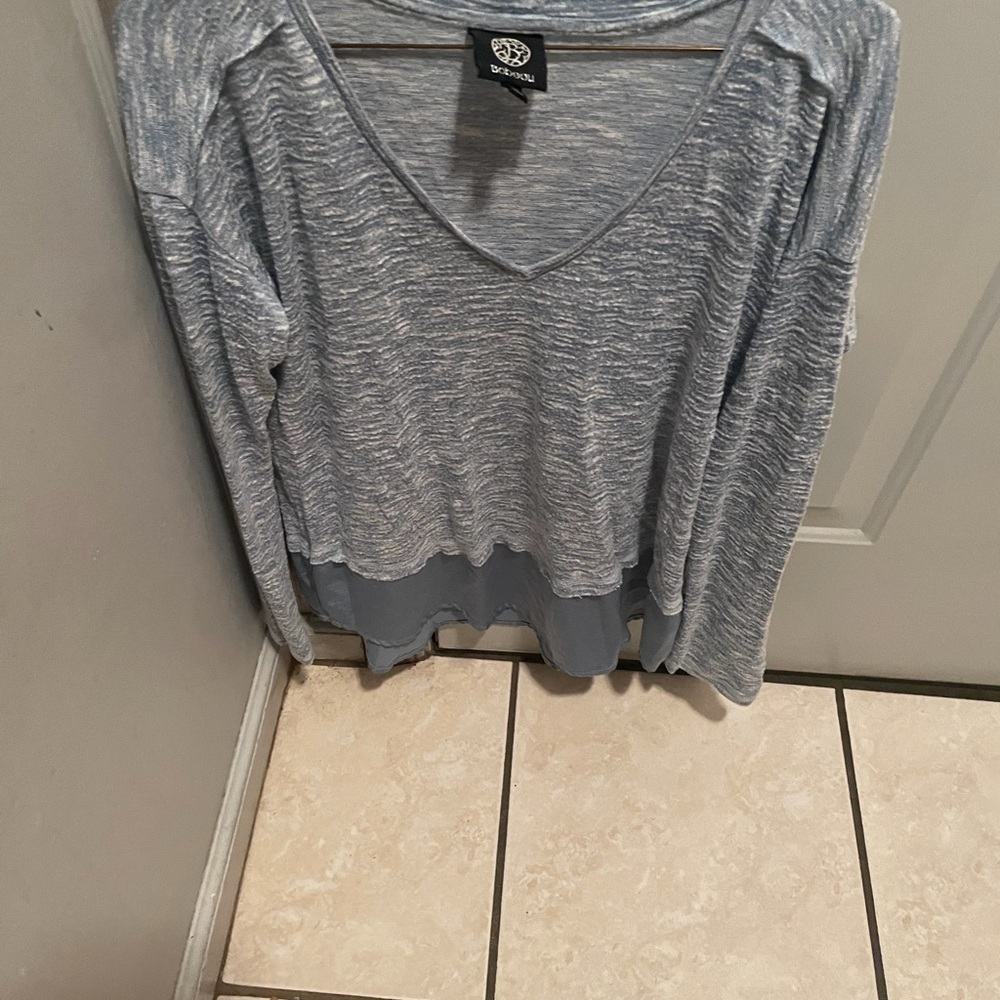 Bobeau Light Blue Long Sleeve V-Neck Top